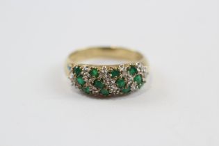 9ct Gold Emerald & Diamond Cluster Dress Ring (2.8g) Size M 1/2