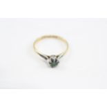 18ct Gold & Platinum Vintage Green Garnet Cathedral Setting Ring (1.8g) Size M