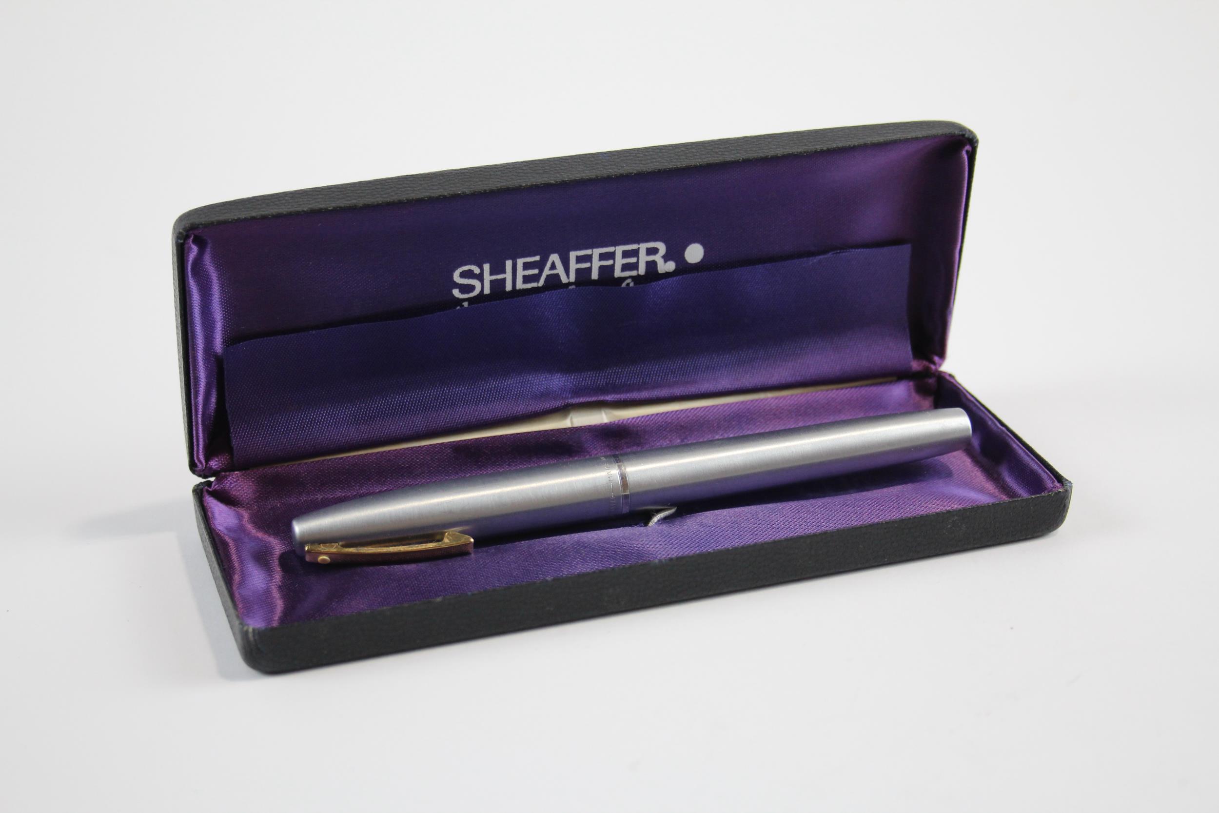 Vintage Sheaffer Imperial Brushed Steel Fountain Pen w/ 14ct Gold Nib WRITING // Dip Tested &