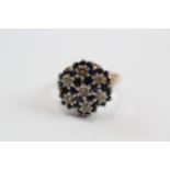 9ct Gold Diamond & Sapphire Cluster Statement Ring (4.3g) Size R