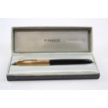 Vintage PARKER 51 Black FOUNTAIN PEN w/ Rolled Gold Cap WRITING Boxed // Dip Tested & WRITING In