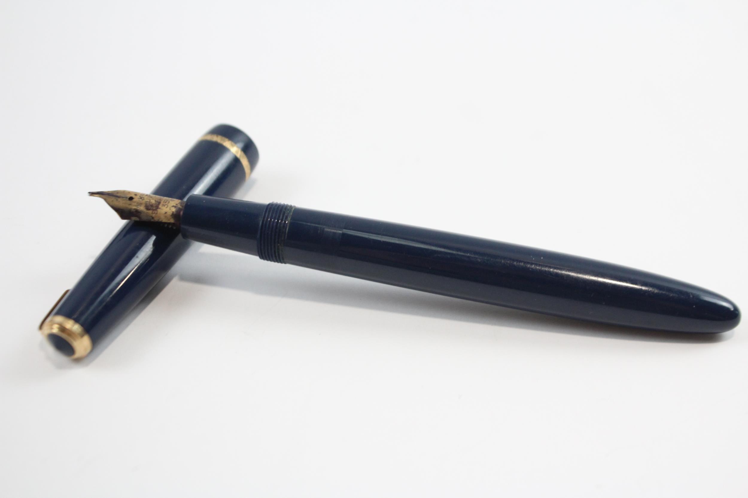 Vintage PARKER Senior Duofold Navy FOUNTAIN PEN w/ 14ct Gold Nib WRITING // Dip Tested & WRITING