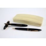 Vintage SHEAFFER Feather Touch Black Fountain Pen w/ Gold Plate Nib, Pencil, Box // Dip Tested &