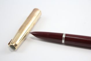 Vintage PARKER 51 Burgundy FOUNTAIN PEN w/ Rolled Gold Cap WRITING Boxed // Dip Tested & WRITING