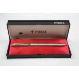 Vintage PARKER 61 Brushed Steel Fountain Pen w/ 14ct Gold Nib WRITING Boxed // Dip Tested &