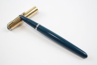 Vintage Parker 51 Teal Fountain Pen w/ 14ct Gold Nib, Gold Plate Cap WRITING // Dip Tested & Writing