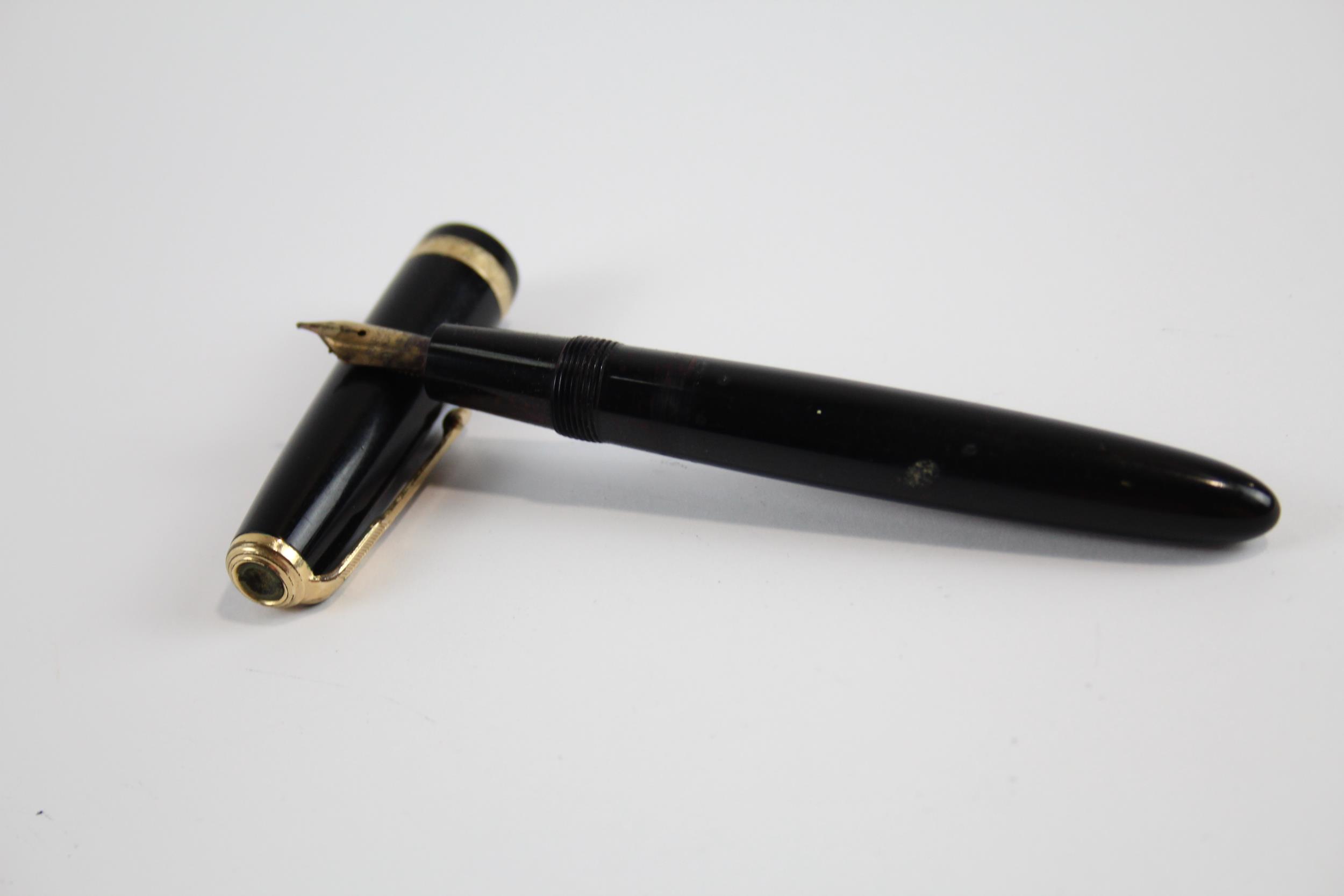 Vintage PARKER Duofold Black FOUNTAIN PEN w/ 14ct Gold Nib WRITING // Dip Tested & WRITING In