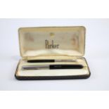 Vintage PARKER 51 Black FOUNTAIN PEN w/ Brushed Steel Cap, Pencil, Original Box // w/ Personal