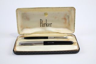 Vintage PARKER 51 Black FOUNTAIN PEN w/ Brushed Steel Cap, Pencil, Original Box // w/ Personal