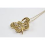 9ct Gold Enhanced Yellow Diamond Butterfly Pendant Necklace (3.2g)