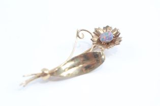 9ct Gold Opal Doublet Floral Brooch (4.7g)