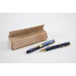 Vintage Waterman 512V Navy Fountain Pen w/ 14ct Gold Nib, Pencil, Box Etc // Dip Tested & WRITING