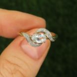 9ct Gold Diamond & Blue Topaz Dress Ring (2.1g) Size N 1/2