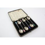 6 x Vintage Hallmarked .925 Sterling Silver Teaspoons w/ Guilloche Enamel (51g) // w/ Original Box