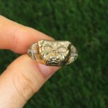 9ct Gold Bulldog Ring With Diamond Eyes (6.7g) Size U 1/2