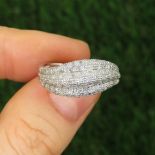 9ct White Gold Diamond Bombe Ring (3.4g) Size P