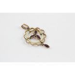 9ct Gold Antique Purple Paste & Mother Of Pearl Foliate Pendant (1.3g)