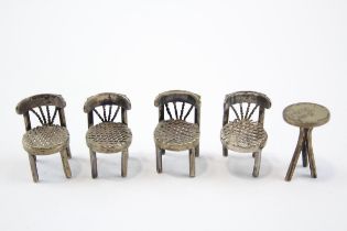 5 x Vintage .800 Continental Silver Miniature Doll's Dining Table & Chairs (44g) // XRF TESTED FOR