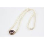 9ct Gold Amethyst Set Clasp Pearl Necklace (20g)