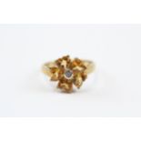 9ct Gold Diamond & Citrine Heart Floral Cluster Ring (2.2g) Size O