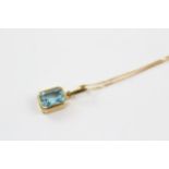 9ct Gold Blue Topaz Single Stone Pendant Necklace (2.1g)