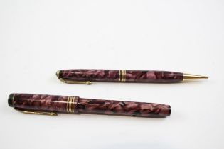 Vintage CONWAY STEWART 388 Burgundy FOUNTAIN PEN w/ 14ct Gold Nib WRITING // w/ Matching Pencil (