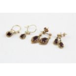 3 X 9ct Gold Garnet Drop Earrings (3.6g)