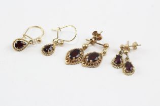 3 X 9ct Gold Garnet Drop Earrings (3.6g)