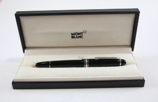 MONTBLANC Meisterstuck Black FOUNTAIN PEN w/ 14ct White Gold Nib WRITING Boxed // Dip Tested &