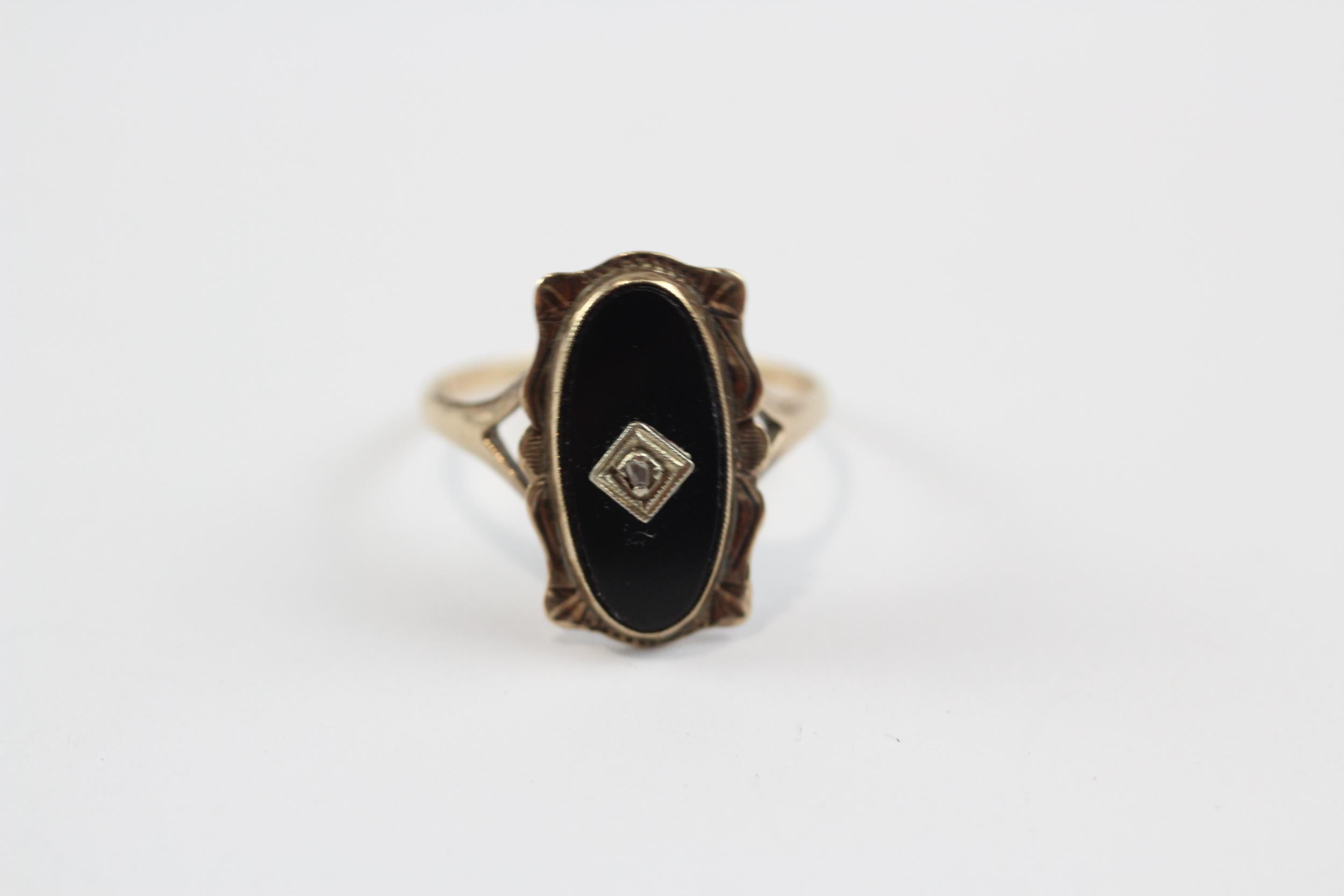 10k Gold Vintage Onyx And Diamond Set Art Deco Style Dress Ring (1.8g) Size L 1/2