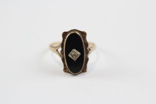 10k Gold Vintage Onyx And Diamond Set Art Deco Style Dress Ring (1.8g) Size L 1/2