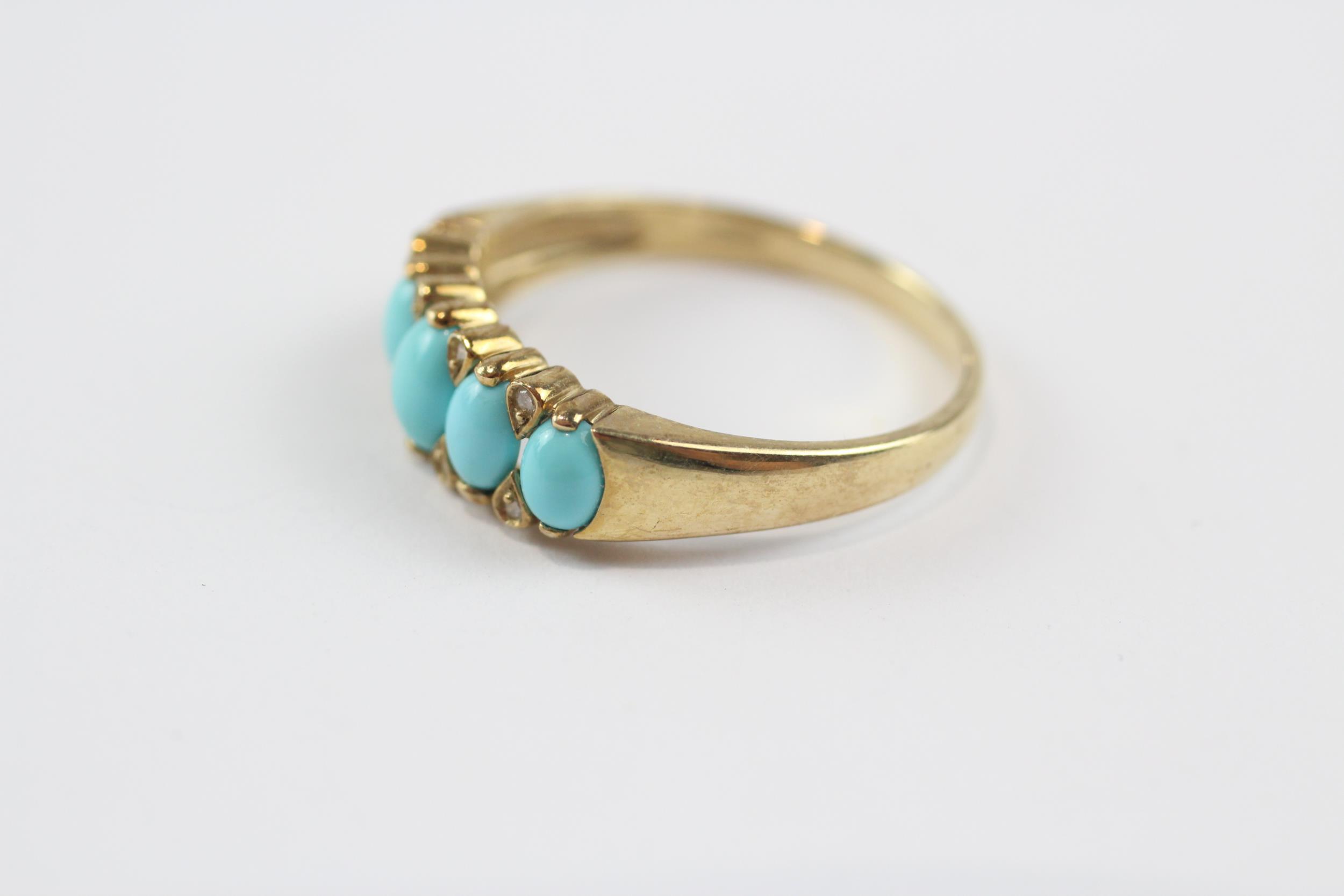 9ct Gold Antique Turquoise And Diamond Set Dress Ring (2.5g) Size T - Image 4 of 5