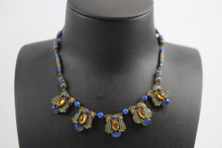 Antique Czech Filigree Necklace With Peking Glass (31g)