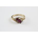 9ct Gold Vintage Marquise Cut Ruby And Diamond Set Dress Ring (3g) Size M