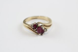 9ct Gold Vintage Marquise Cut Ruby And Diamond Set Dress Ring (3g) Size M