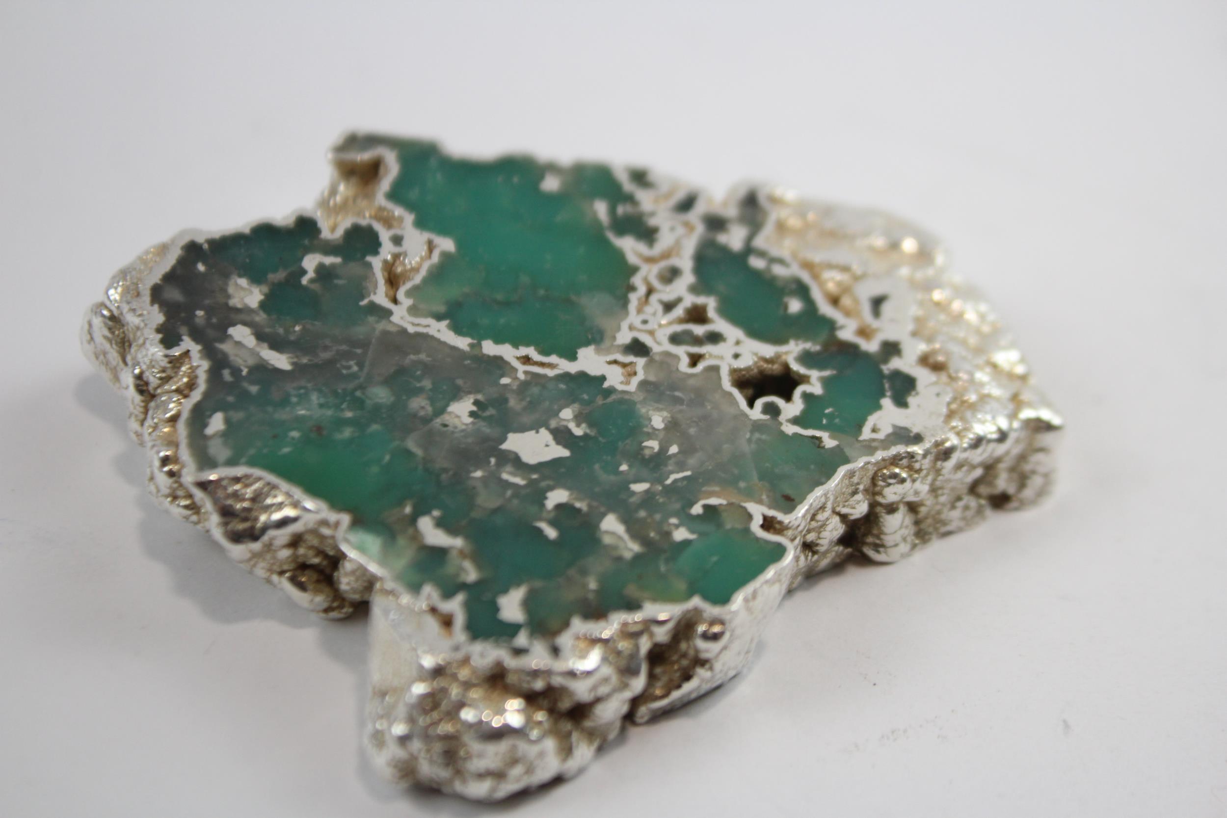 2001 London .999 Fine Silver Coated Malachite Gemstone Ornament (98g) // Maker - Unidentifiable