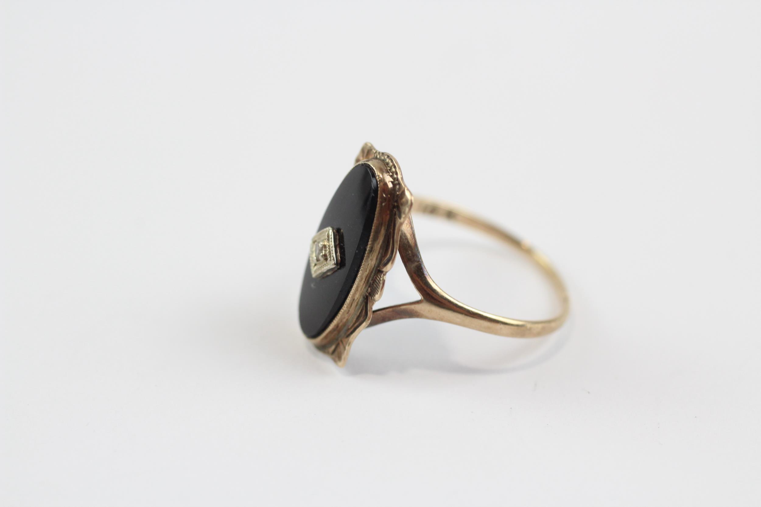 10k Gold Vintage Onyx And Diamond Set Art Deco Style Dress Ring (1.8g) Size L 1/2 - Image 3 of 4