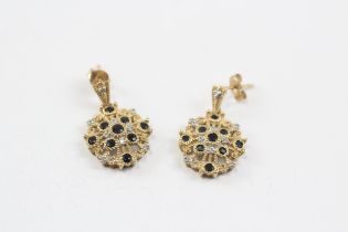 9ct Gold Diamond & Sapphire Cluster Drop Earrings (3.5g)