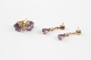 3 X 9ct Gold Amethyst Drop Earrings Inc. Diamond (3.5g)