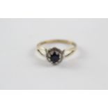 9ct Gold Vintage Diamond And Sapphire Set Cluster Ring (2.1g) Size N