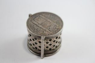 Antique / Vintage .930 Silver Pill / Trinket Box w/ Arabic Coin Detail (41g) // XRF TESTED FOR