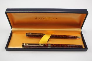 Vintage WATERMAN Executive Brown Lacquer Fountain Pen w/18ct Gold Nib, Ballpoint // Dip Tested &