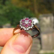 9ct Gold Diamond & Ruby Cluster Ring (2.2g) Size O 1/2