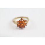 9ct Gold Vintage Fire Opal And Diamond Set Cluster Ring (2.8g) Size P