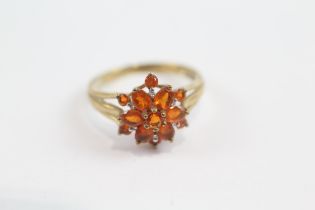 9ct Gold Vintage Fire Opal And Diamond Set Cluster Ring (2.8g) Size P