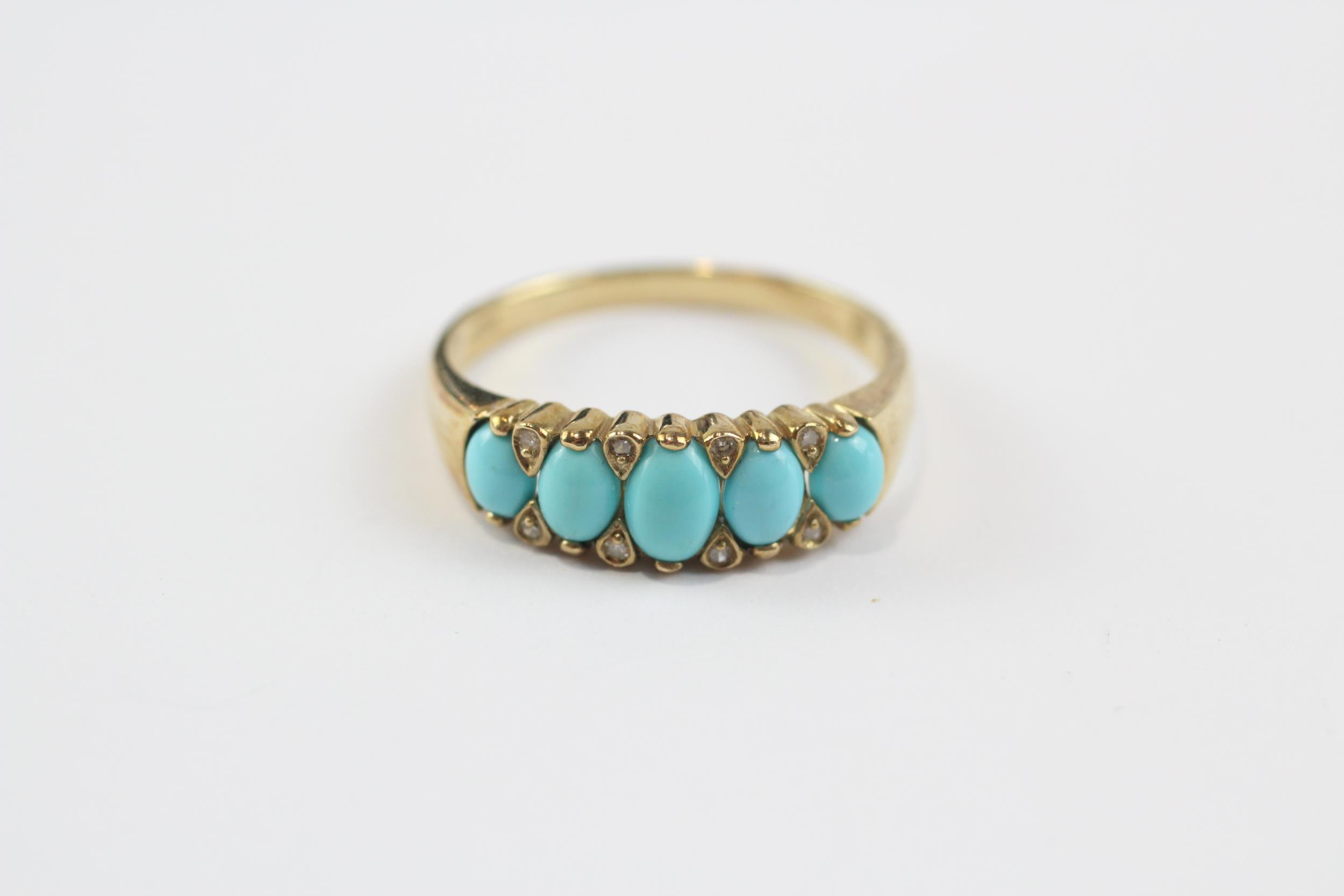 9ct Gold Antique Turquoise And Diamond Set Dress Ring (2.5g) Size T - Image 2 of 5