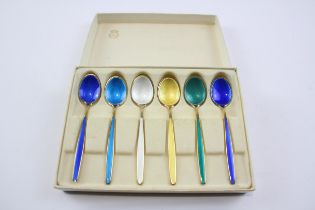 6 x Vintage David Anderson .925 Sterling Silver Guilloche Enamel Spoons (56g) // w/ Multicolour