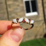 9ct Gold Marquise Shaped Opal And Garnet Set Half Hoop Band Ring (1.6g) Size T