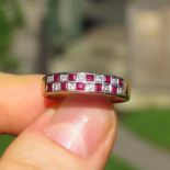 9ct Gold Vintage Ruby And Diamond Chequer Set Half Hoop Eternity Ring (1.7g) Size M