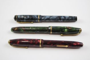 3 x Vintage CONWAY STEWART Dinkie Fountain Pens w/ 14ct Gold Nibs WRITING // Inc 540, 550 Etc Dip